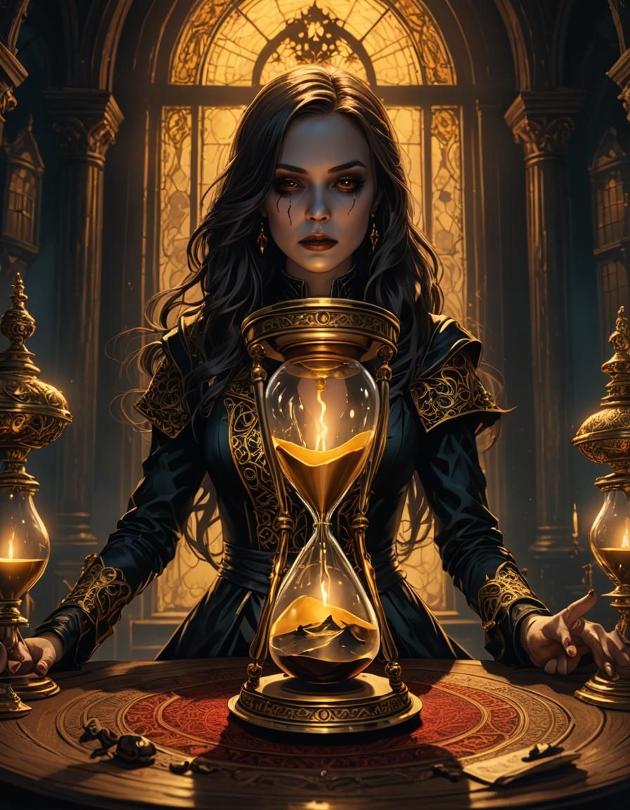 Death with Hourglass: Detailed Ink Drawing