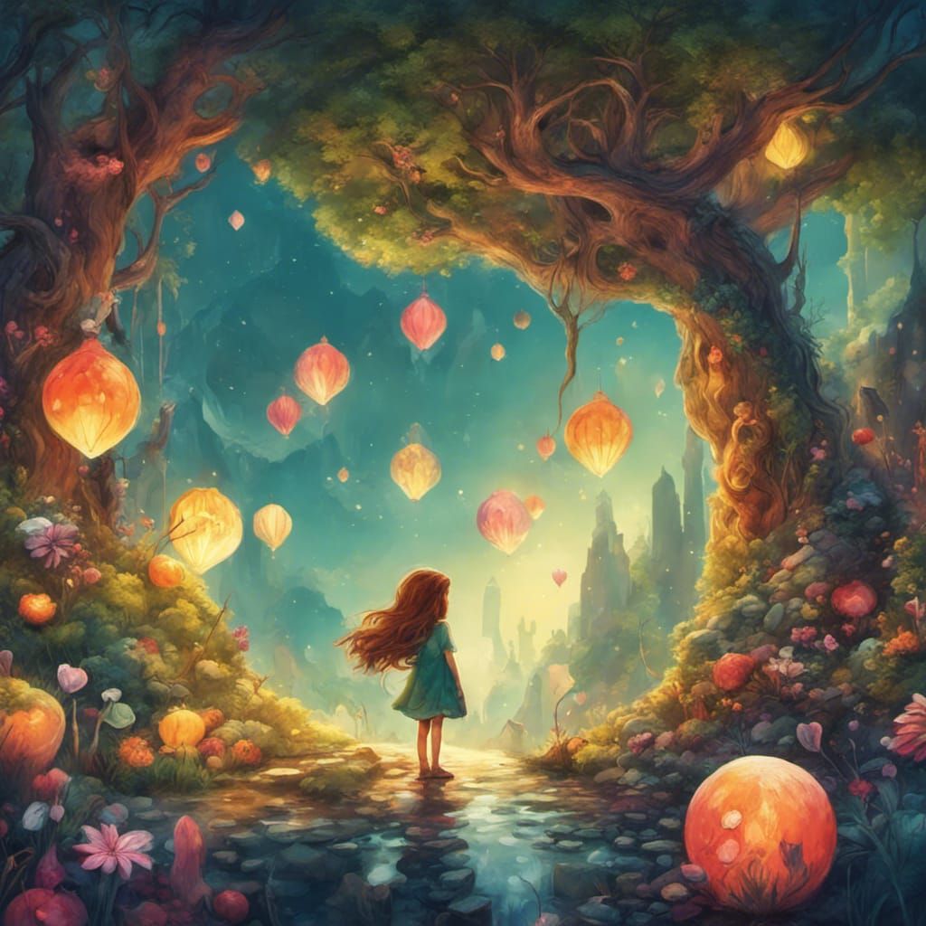 Toddler Girl at Enchanted Forest Edge: Fantasy Art