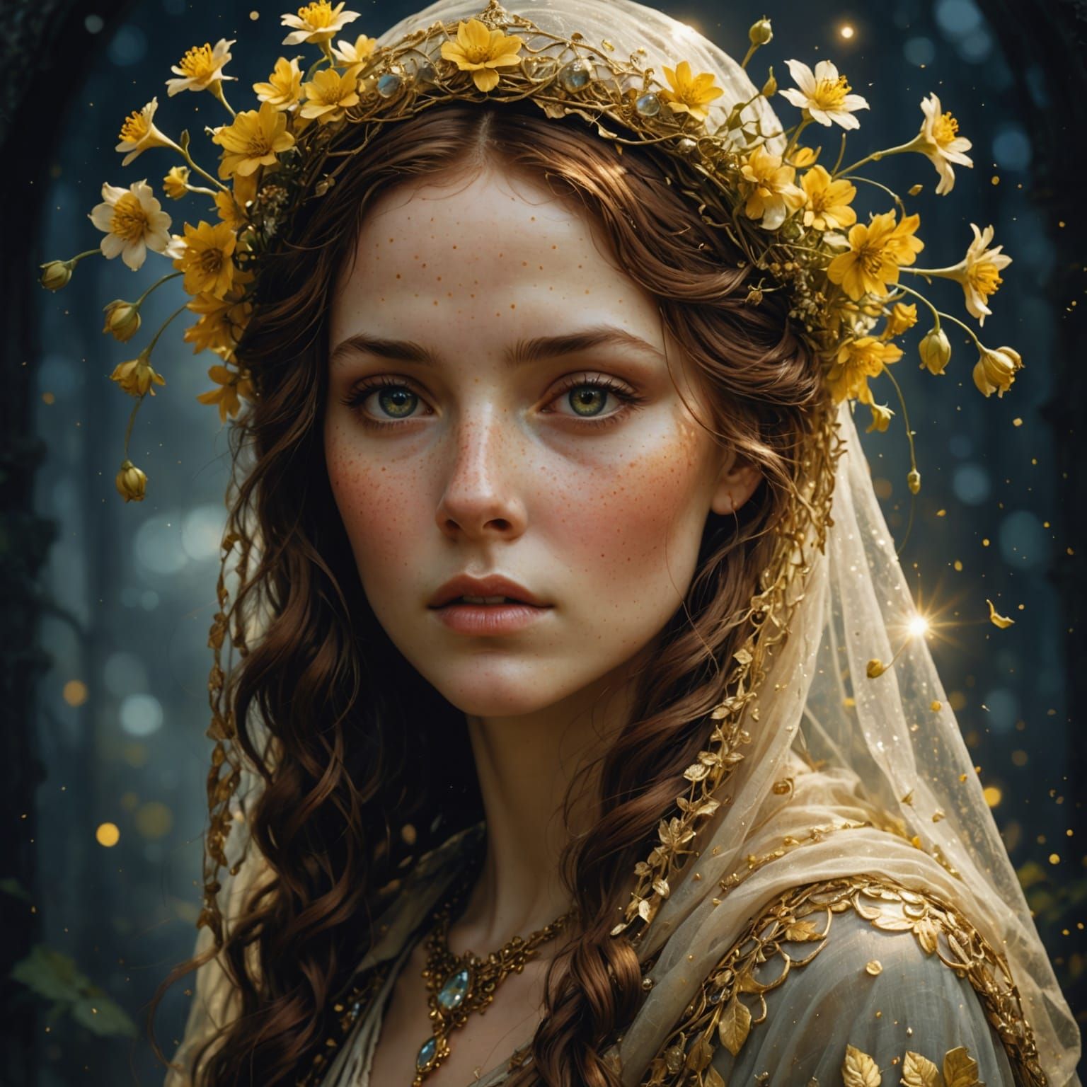 Golden Veil: A Fantasy Portrait in Digital Art Style