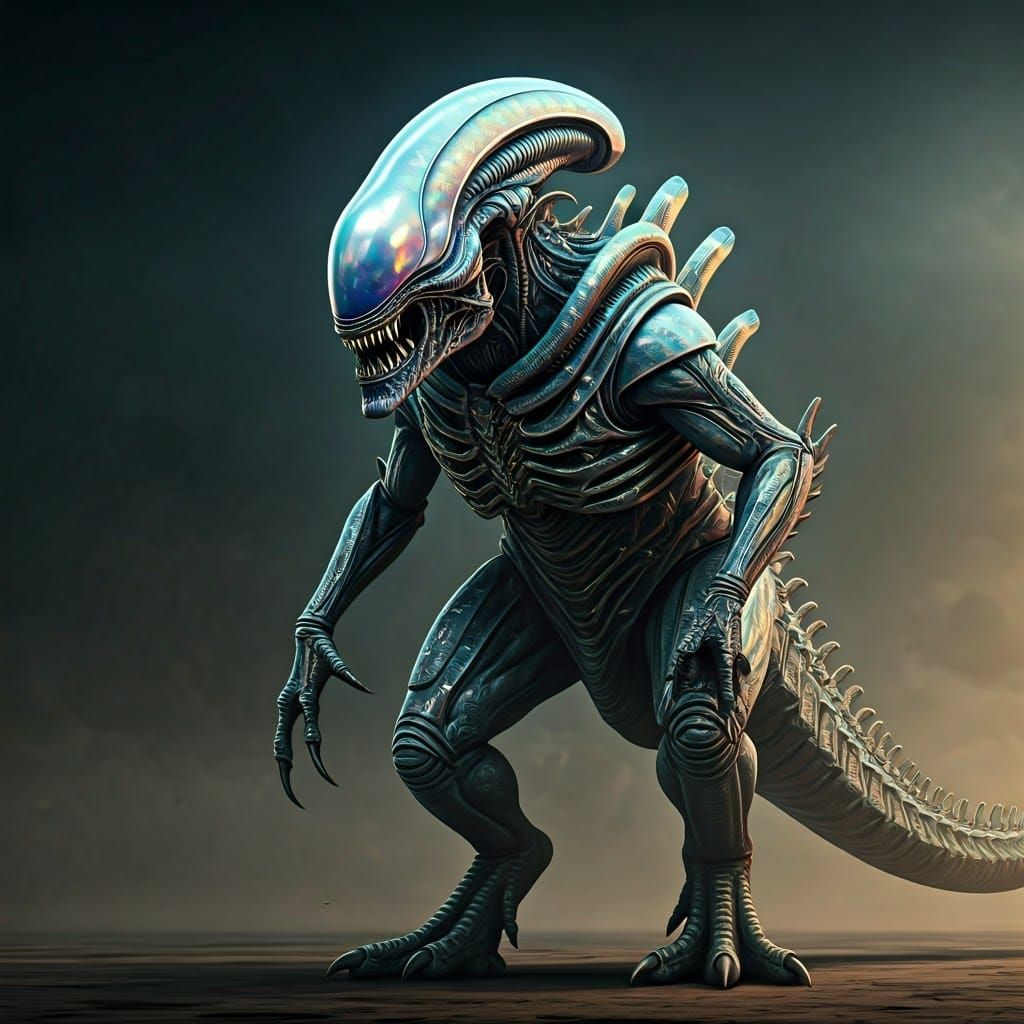 Terrifying Opal Xenomorph-T. Rex Hybrid in Unreal Engine