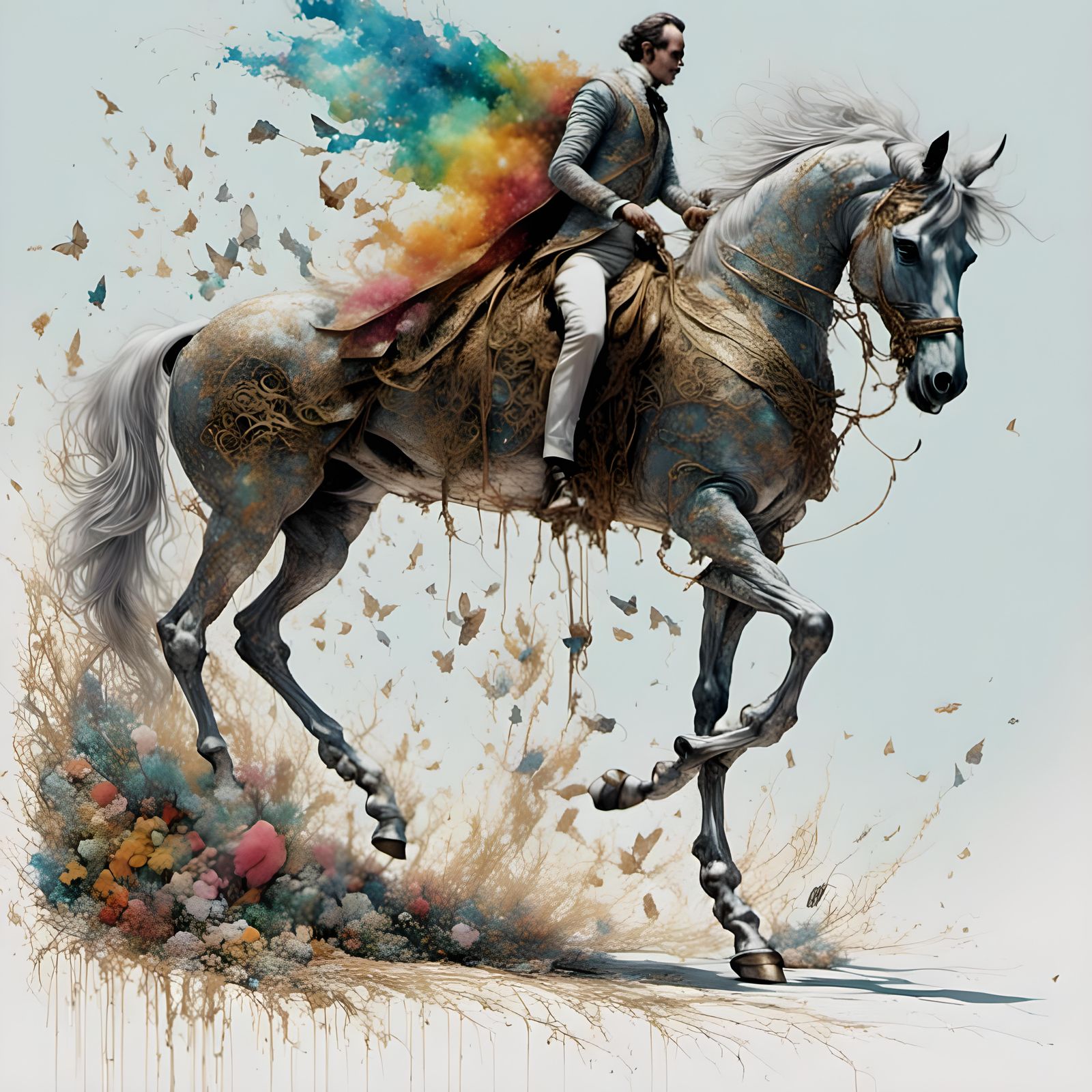 Chrome Horse and Siamese Cat with Glittering Accents