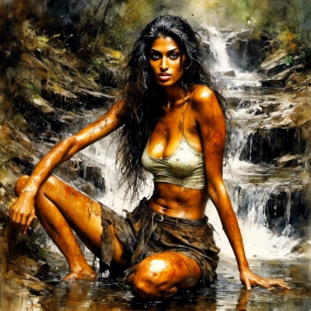 Boho Girl in Watercolor Impasto Style