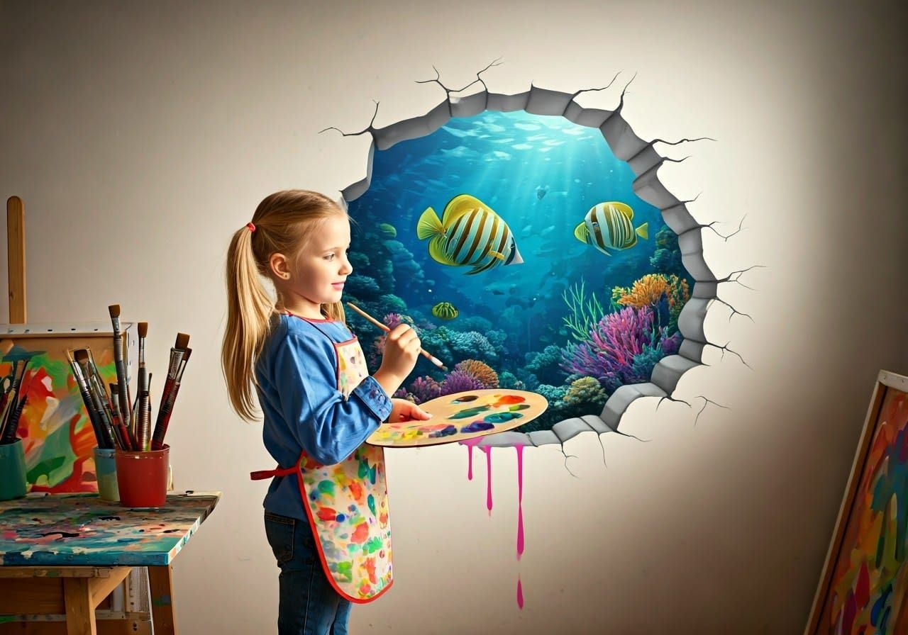 Whimsical Girl's Art Studio Transformed into Underwater Worl...