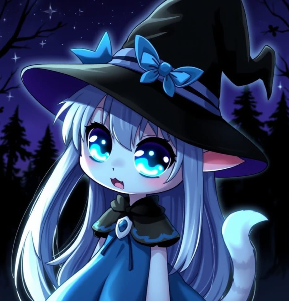 Anime Catgirl Witch with Blue Magic
