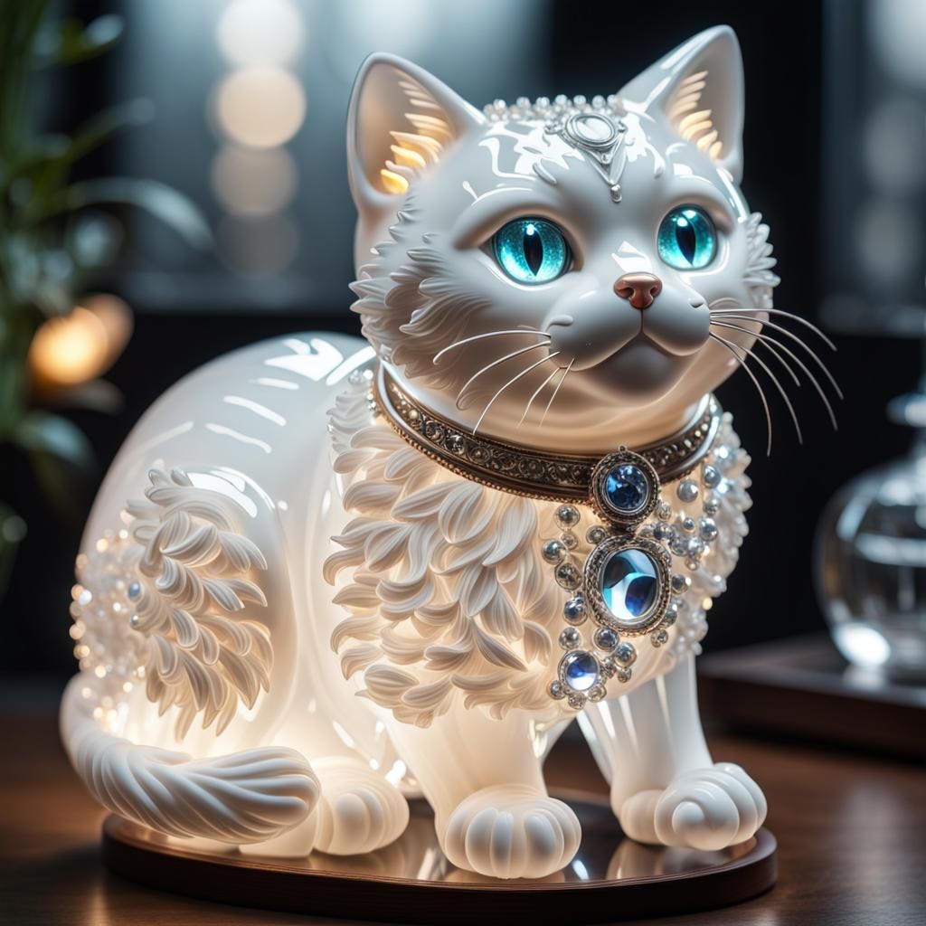 Crystal Cat LED Light: Hyperrealistic Image