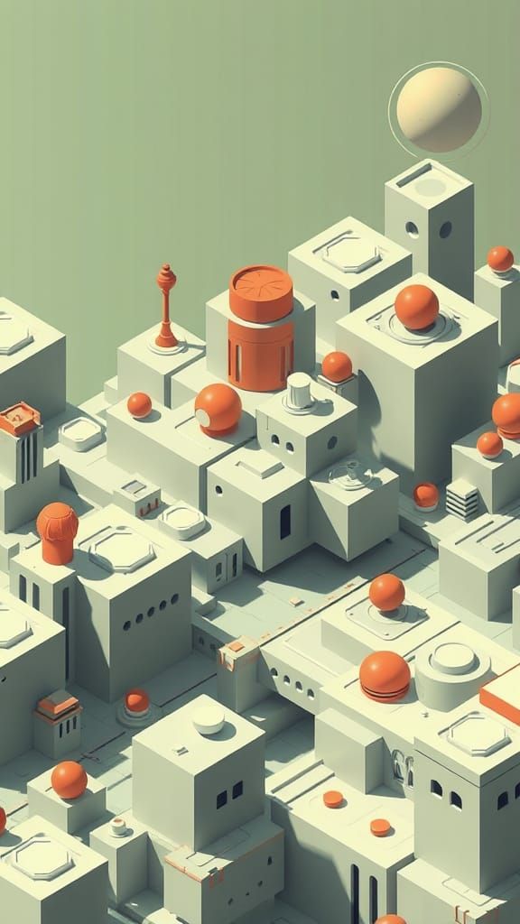 Modular Futuristic Cityscape in Monochromatic Bauhaus Style