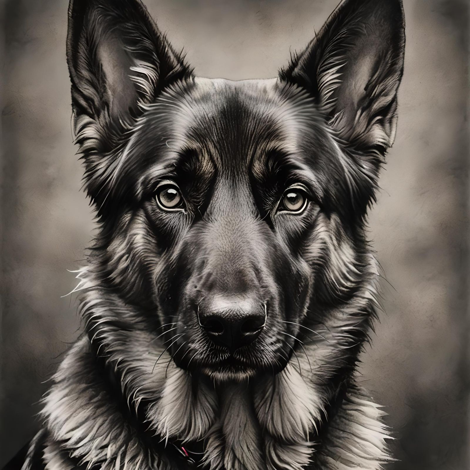 Detailed Charcoal Portrait of Female German Shepherd