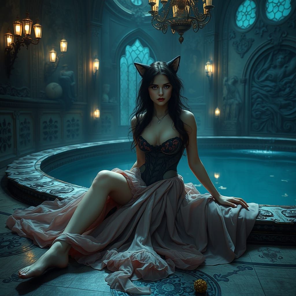 Victorian Cat-Woman in Dark Romantic Style