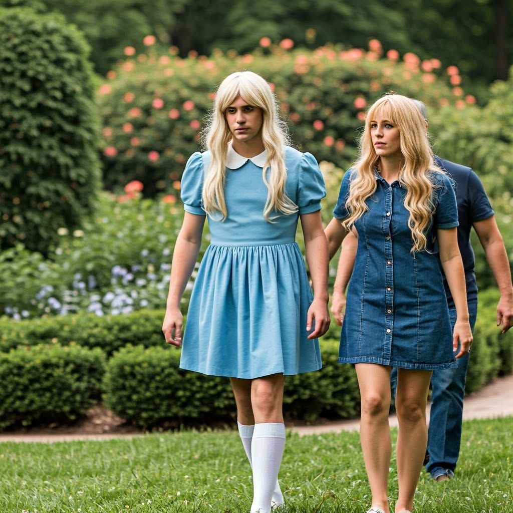 Sheepish Teen in 1960s A-Line Dress with Long Blonde Wig