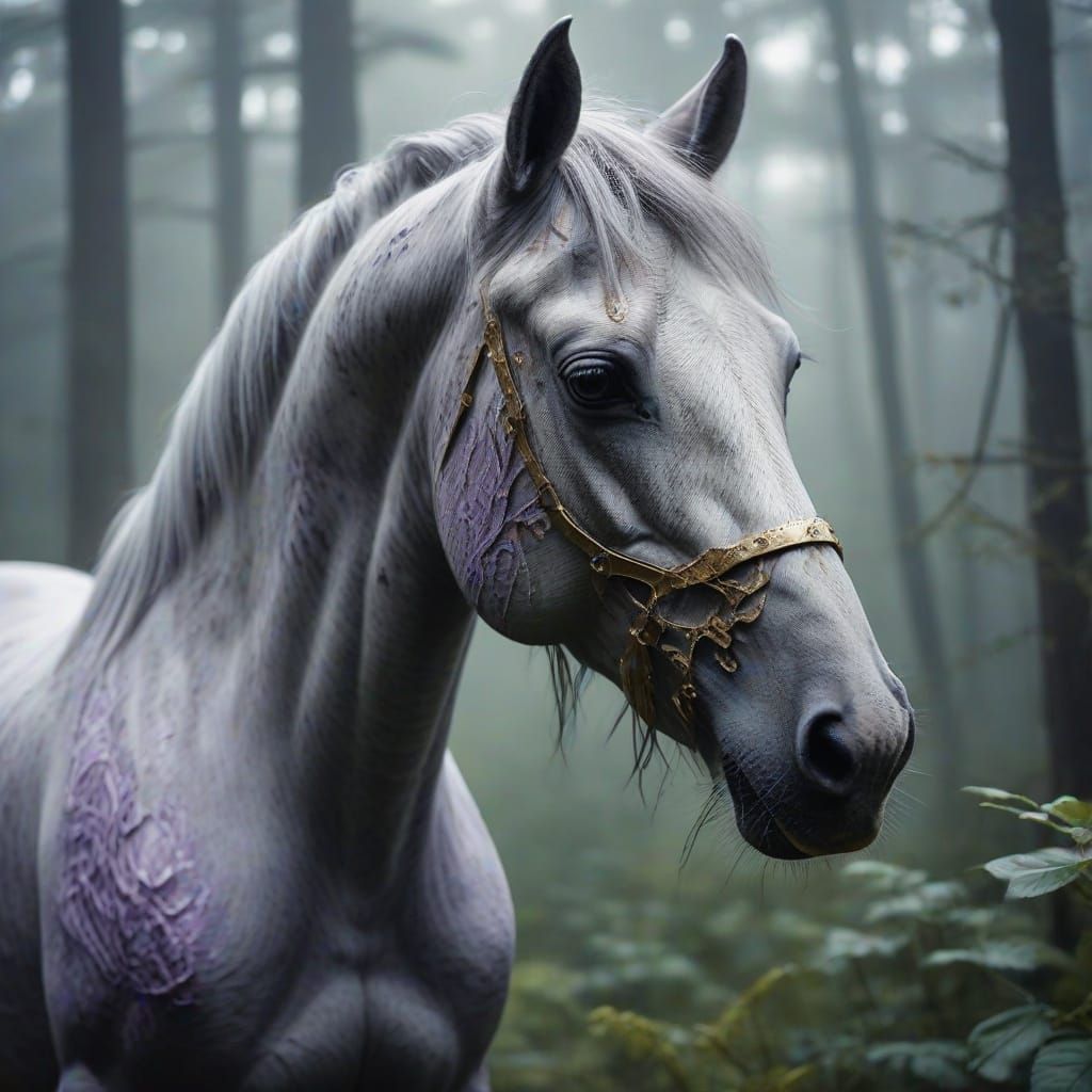 Surreal Mystic Horse Portrait in Ethereal Landscape