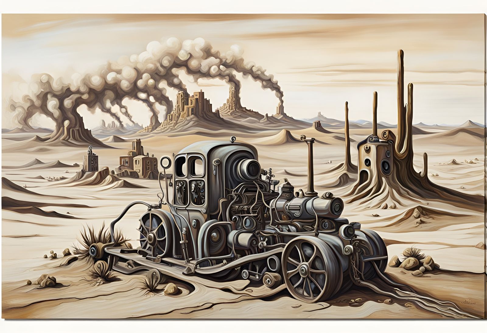 Surreal Desert Ghost Town in Oil Painting Style