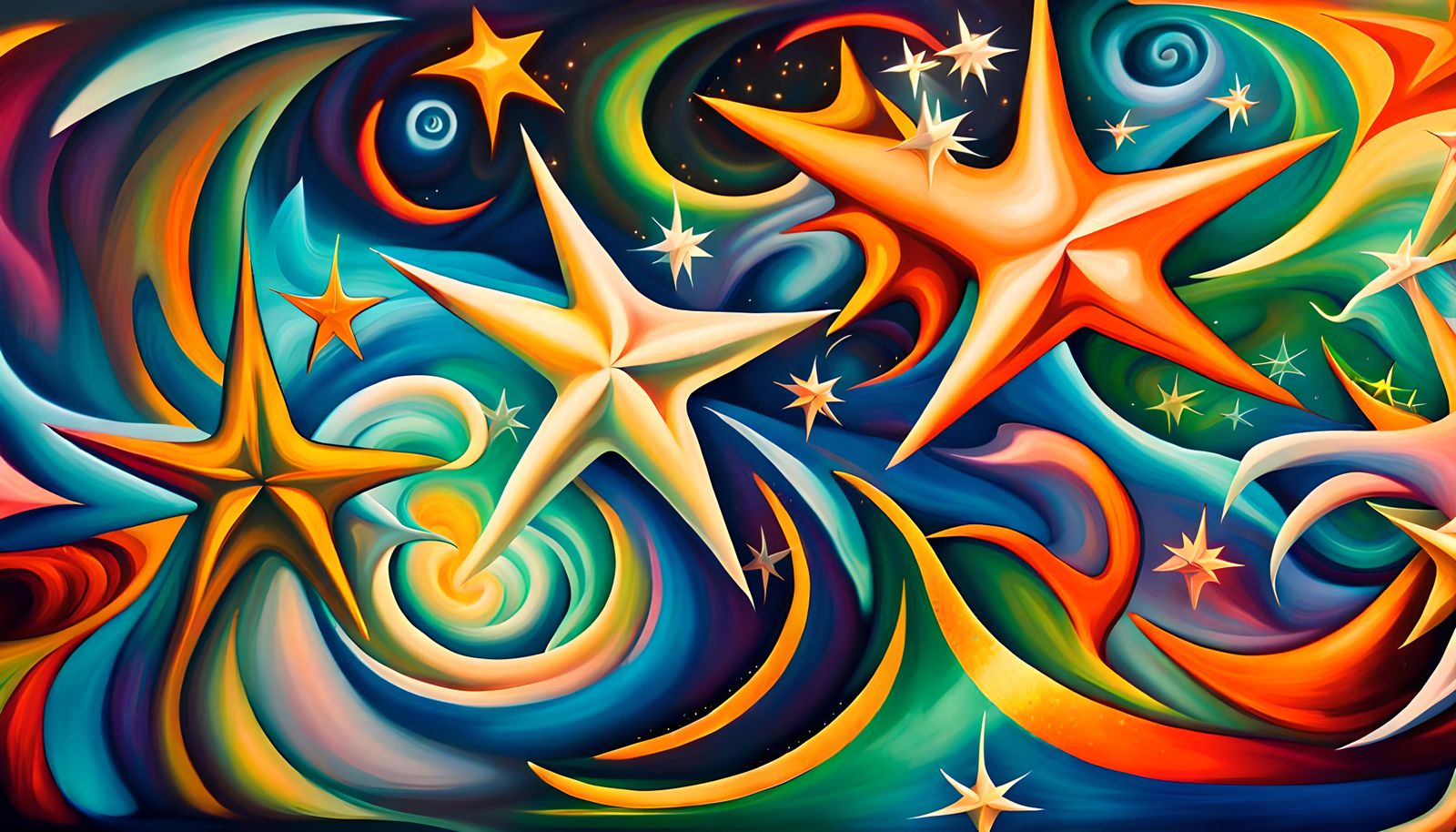 Swirling Star-Beings in Electromagnetic Plasma, Impasto Styl...