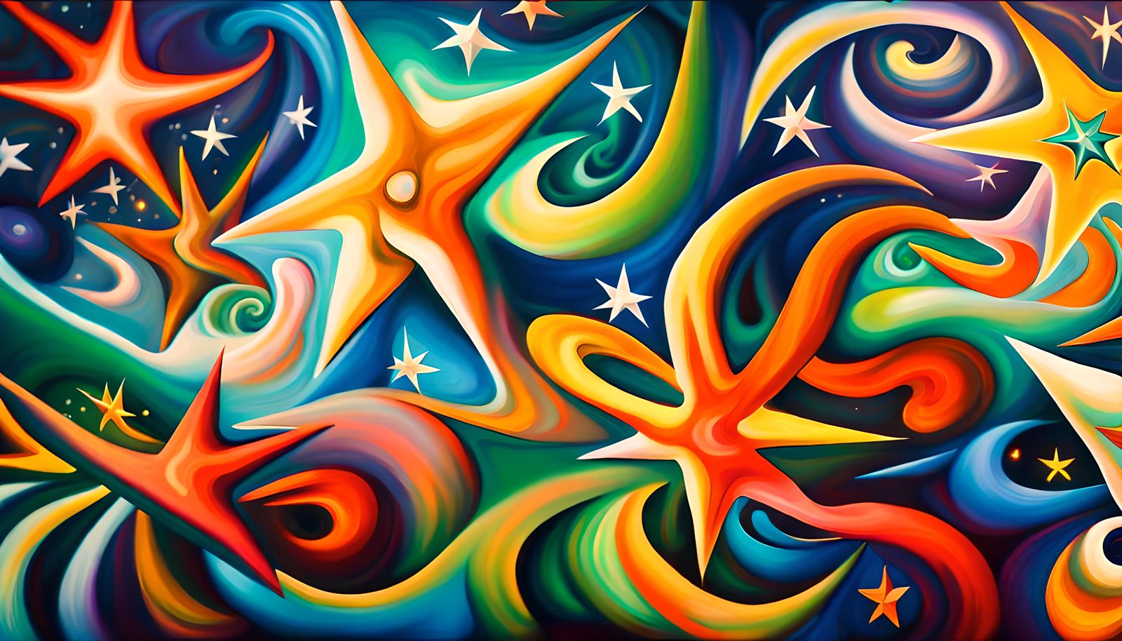 Surreal Star-Beings in Electromagnetic Plasma: Impasto Paint...