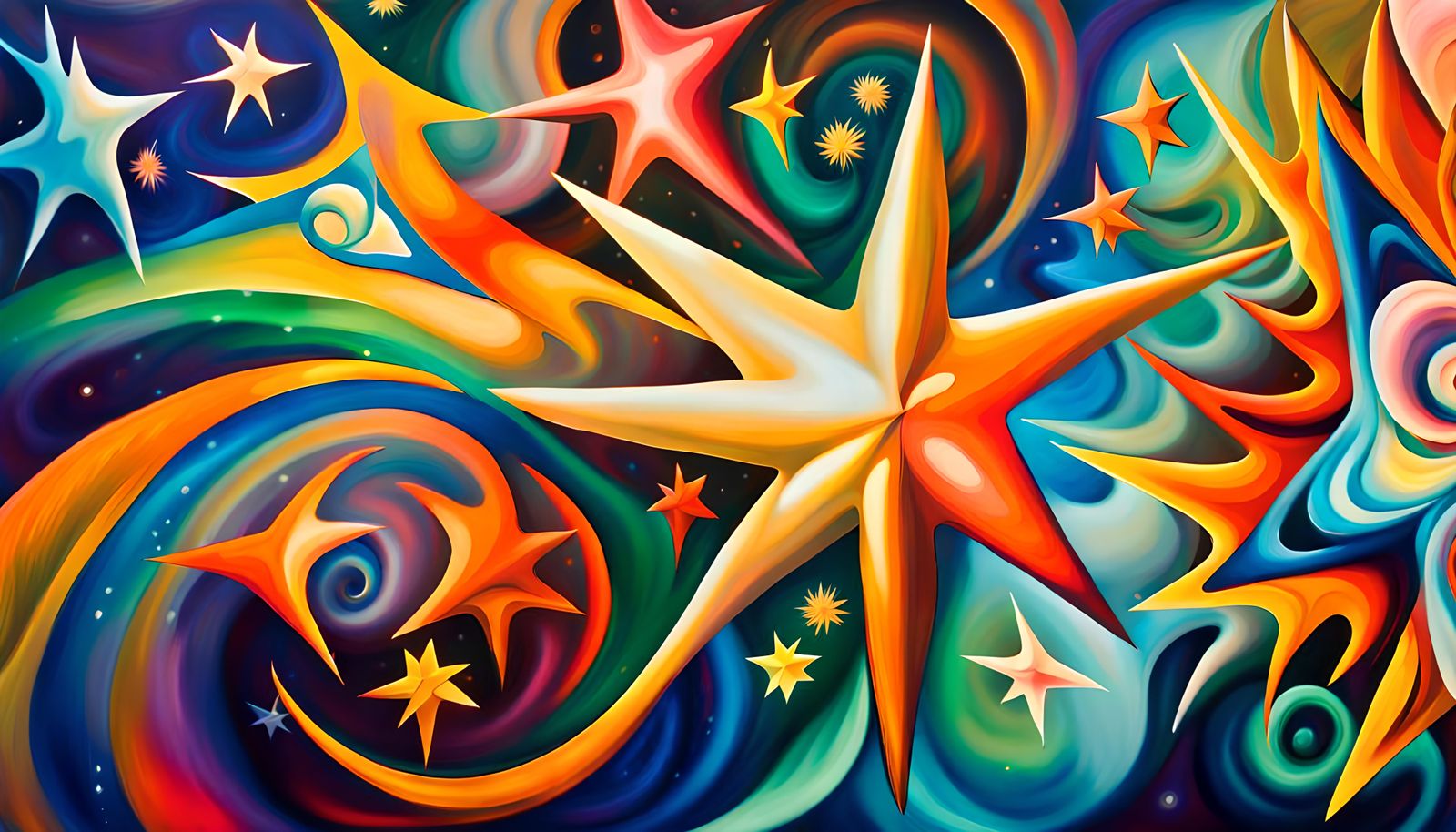 Colorful Star-Beings in Plasma, Impasto Oil Painting