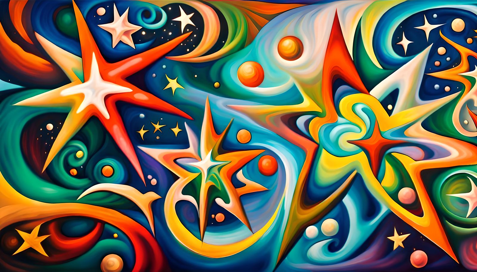 Colorful Star-Beings in Electromagnetic Plasma, Impasto Styl...