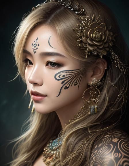 Korean Woman Portrait in Abstract Vector Fractal Style