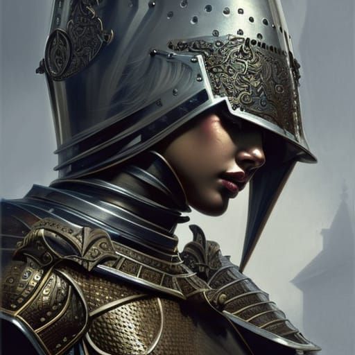 Female Knight Portrait in Ornate Ebony Armor