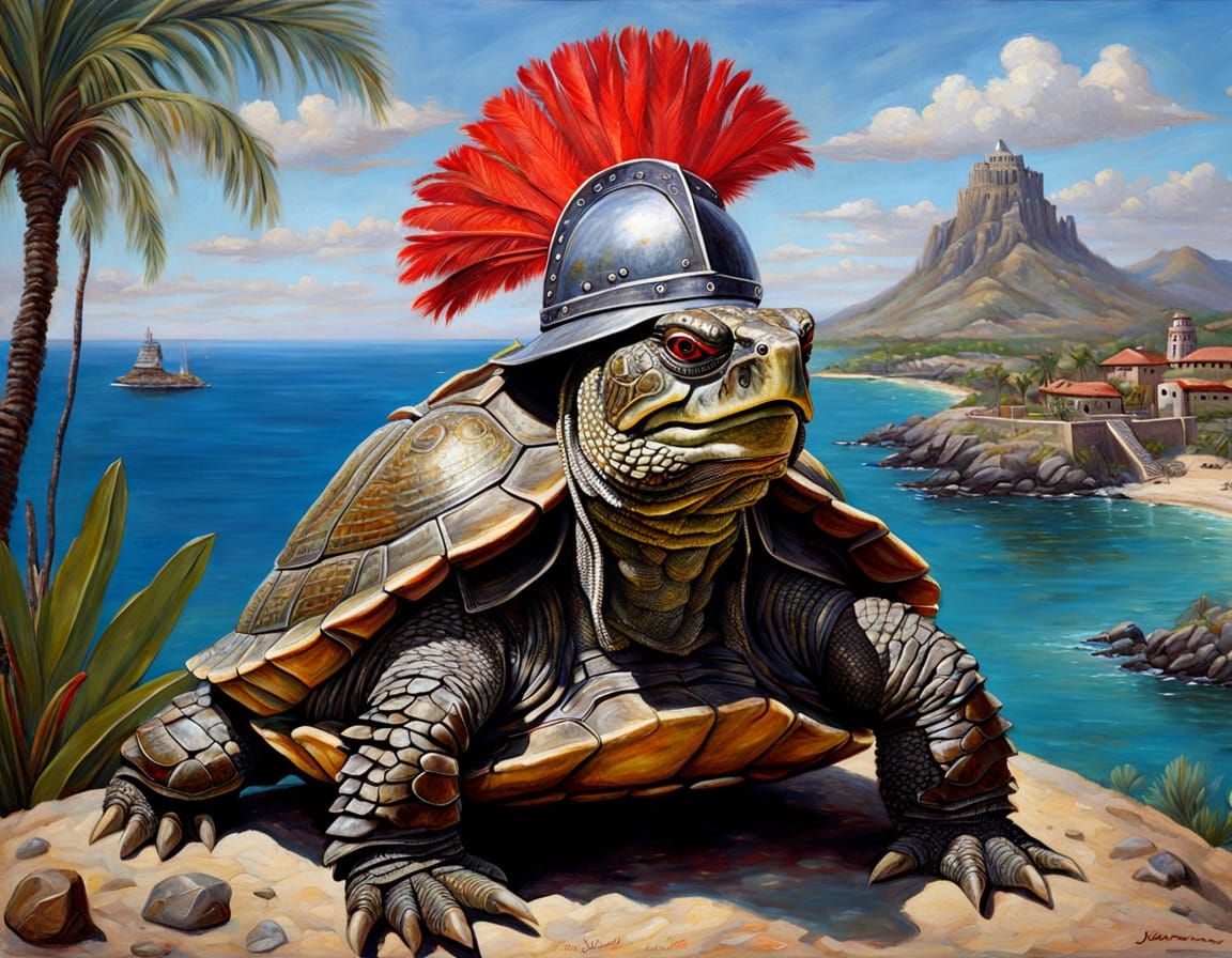 Conquistador Turtle in Hand Forged Steel Armour