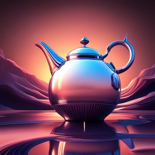 Art Deco Teapot in Sci-Fi Chrome, 8K Render