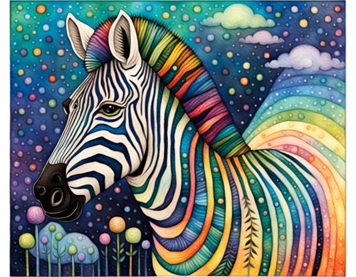 Rainbow Zebra in Art Brut Style