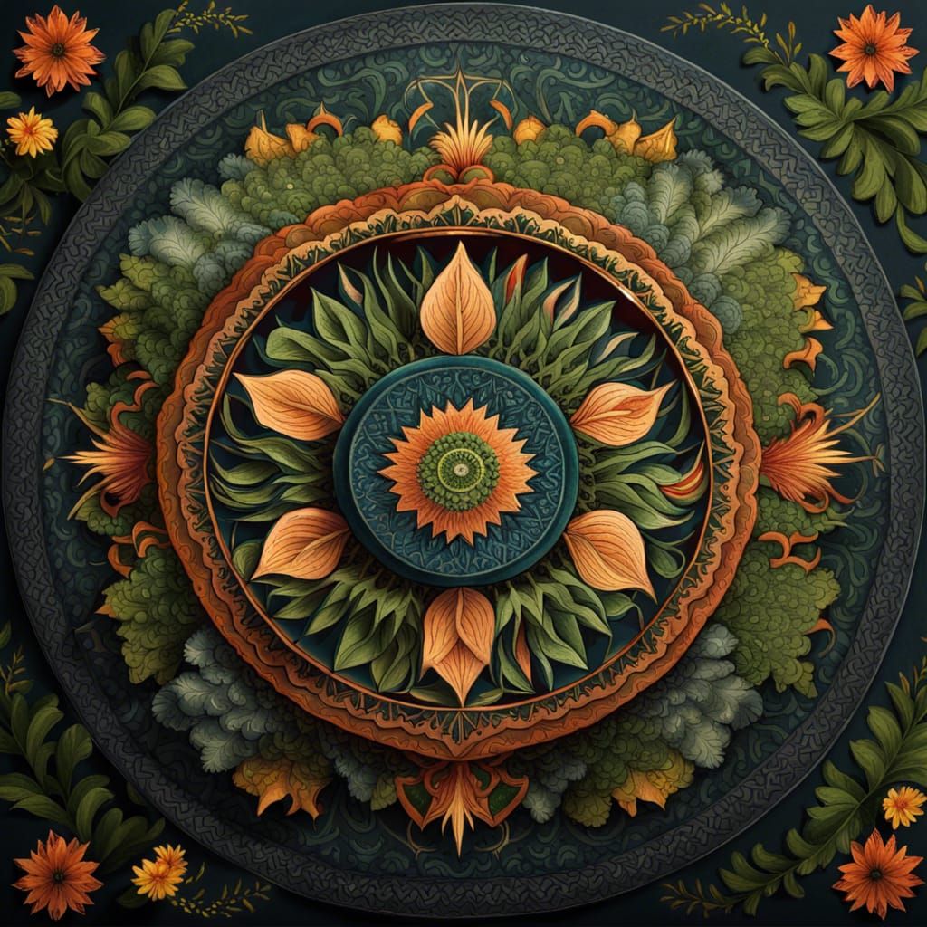 Intricate Mandala with Flourishing Plants