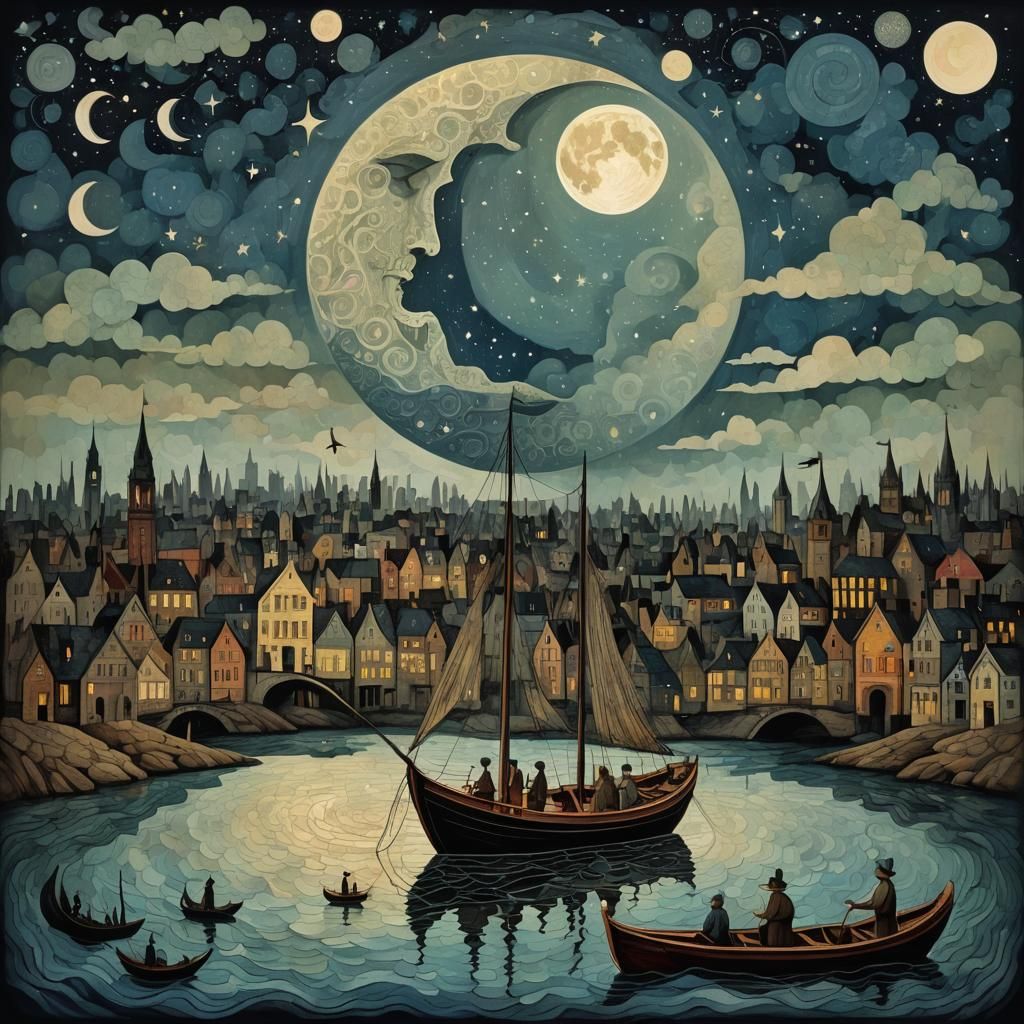 Whimsical Moon Ballerina in Steampunk Labyrinth