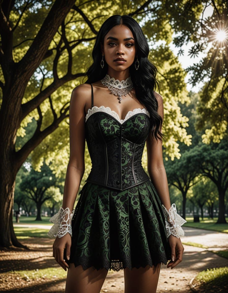 Gothic Fashion Portrait of Dominican Woman in Park