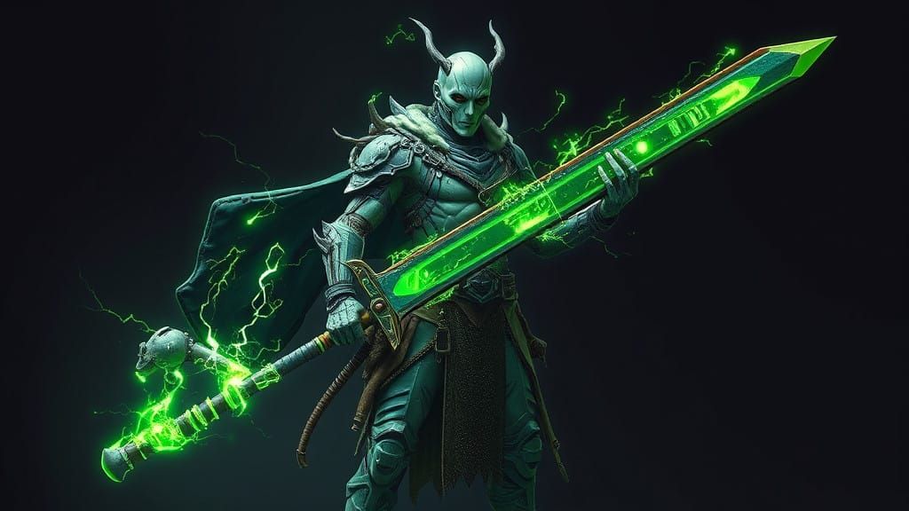 Cybernetic Barbarian with Glowing Green Aura and Terracotta....