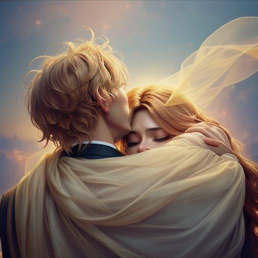 Loving Couple Embraced in Golden Hour Glow