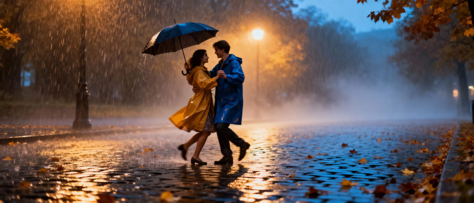 Couple Dancing in Autumn Rain