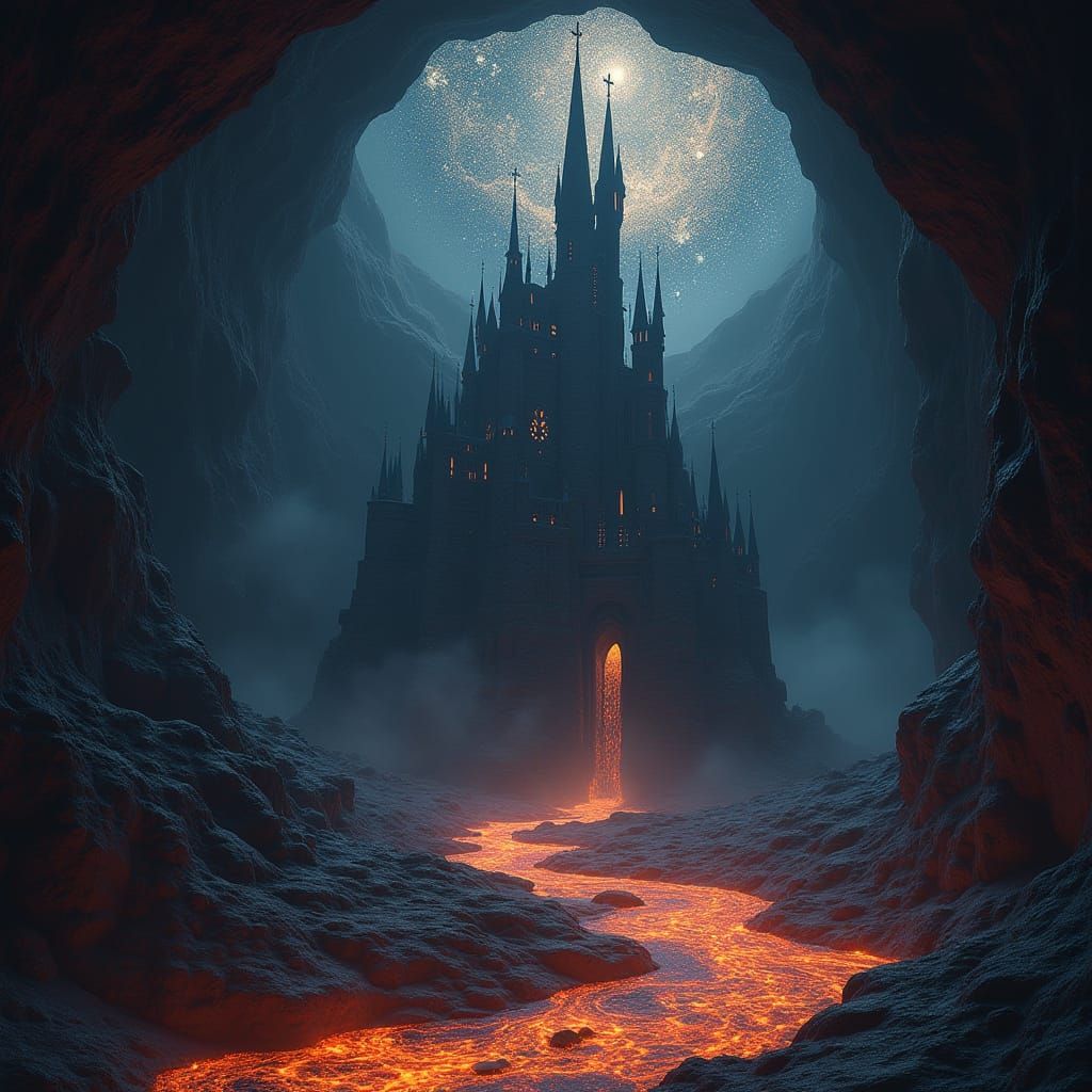 Majestic Black Stone Castle in Lava Cavern