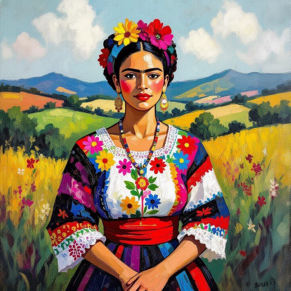 Woman of Tehuantepec in Neo-Impressionist Style