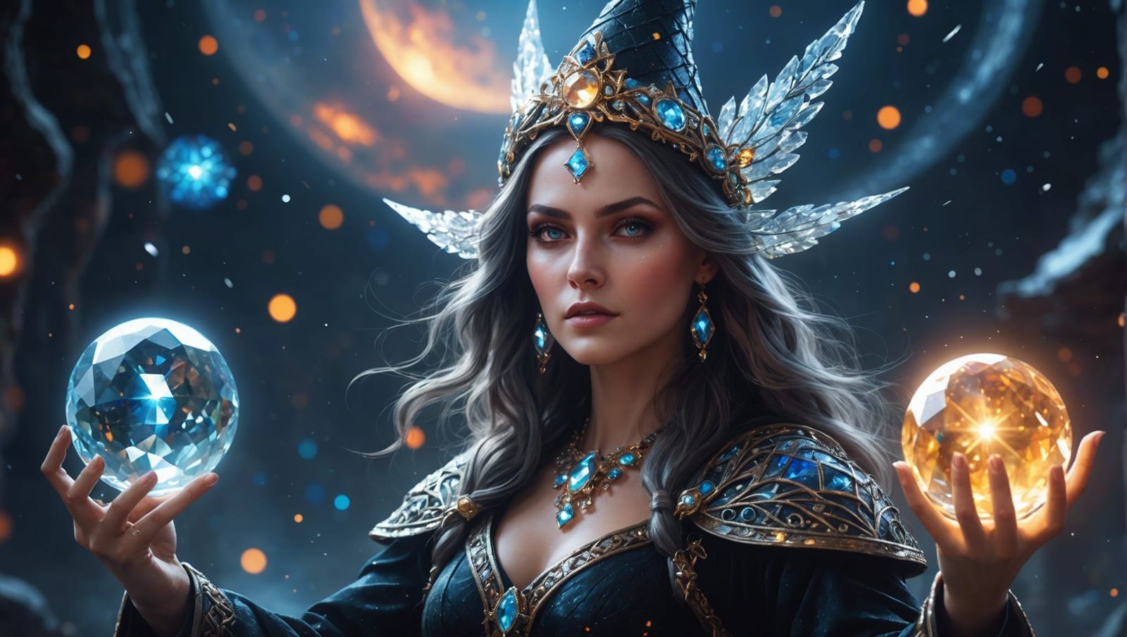 Slavic Witch of the Oort Cloud in Surreal Cosmic Art