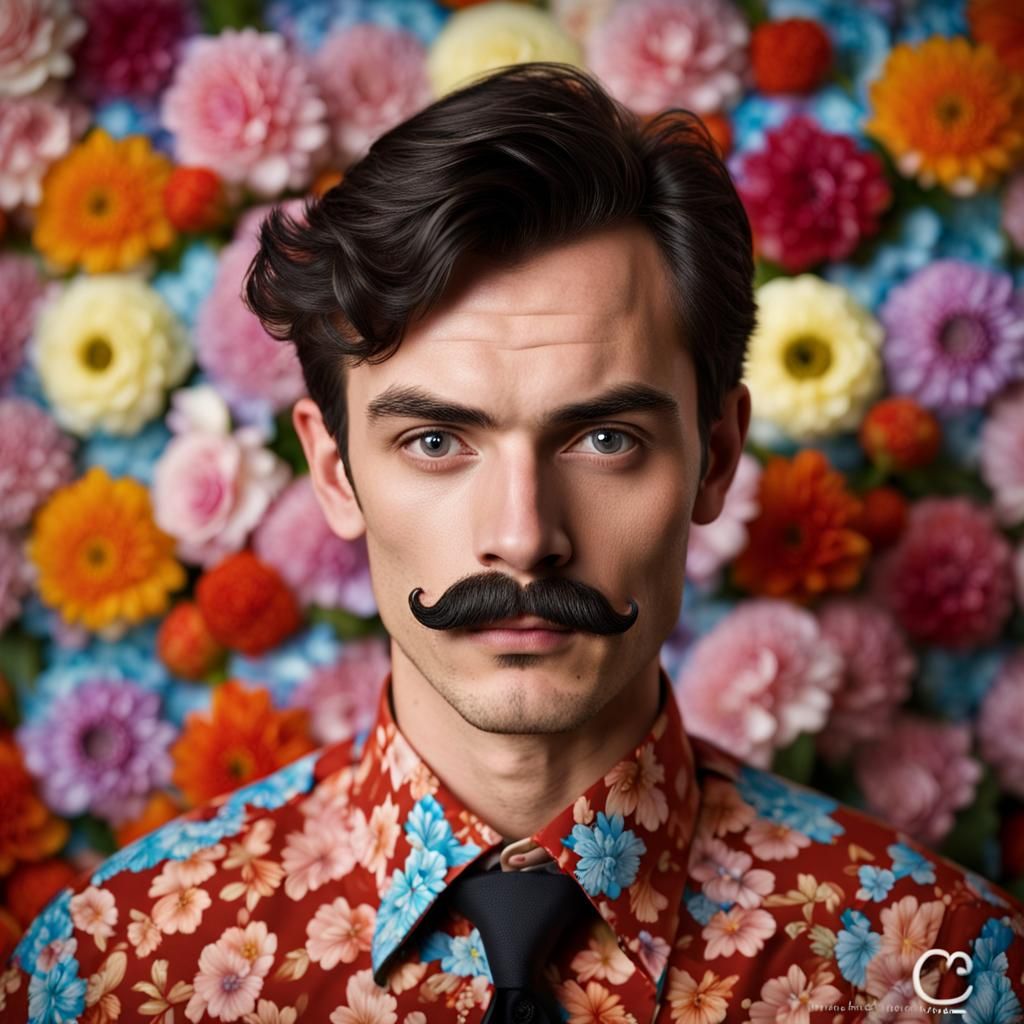 Russian Man with Moustache in 70s Style Portrait
