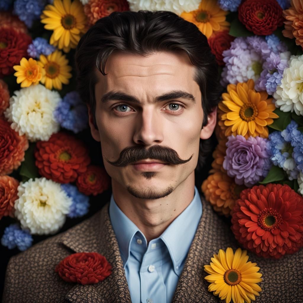 Dramatic Portrait of Man with Moustache in 70s Style