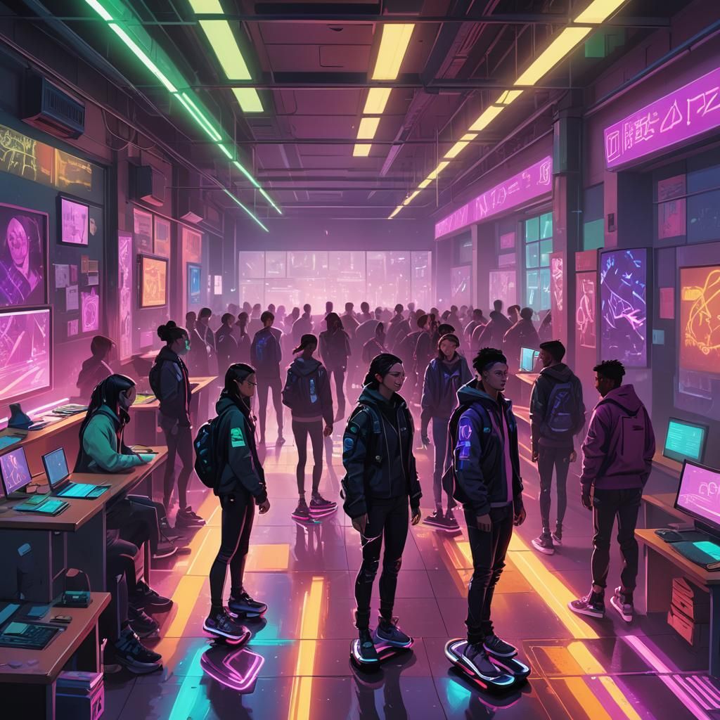 Cyberpunk High School: Neon Metropolis Concept Art