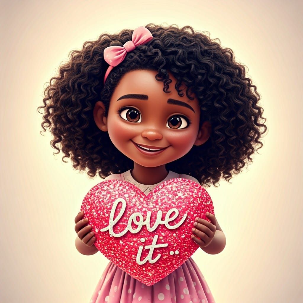 Smiling Girl with Heart in Pixar 3D Style