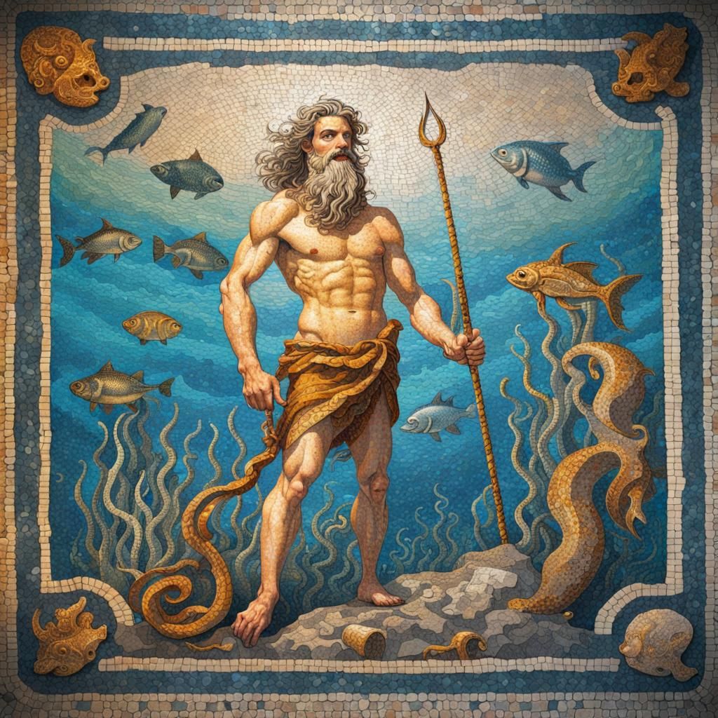 Underwater Mosaic of Poseidon in Ancient Style