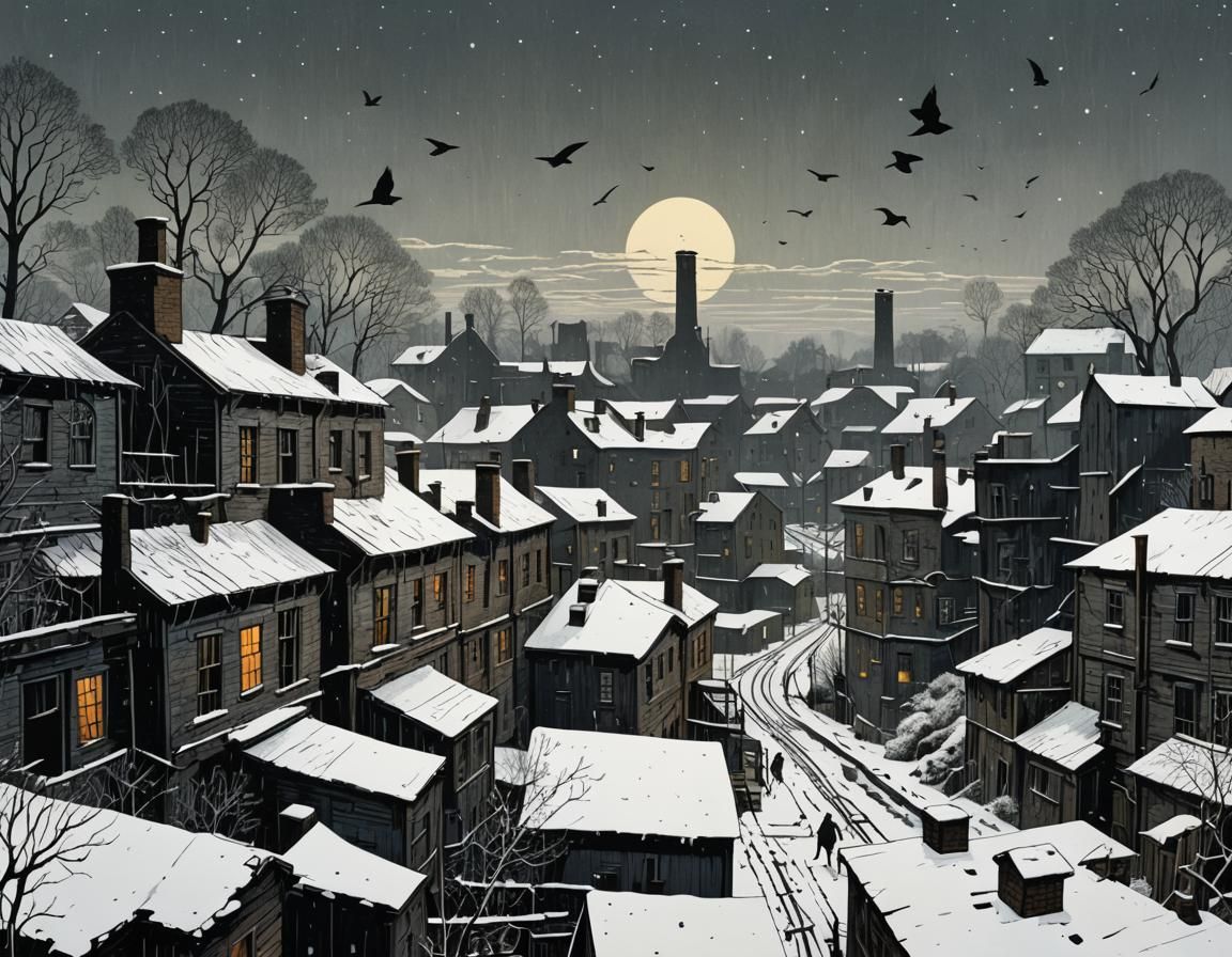 Industrial Ruins Reclaimed by Nature in Snowy Scene with Jac...