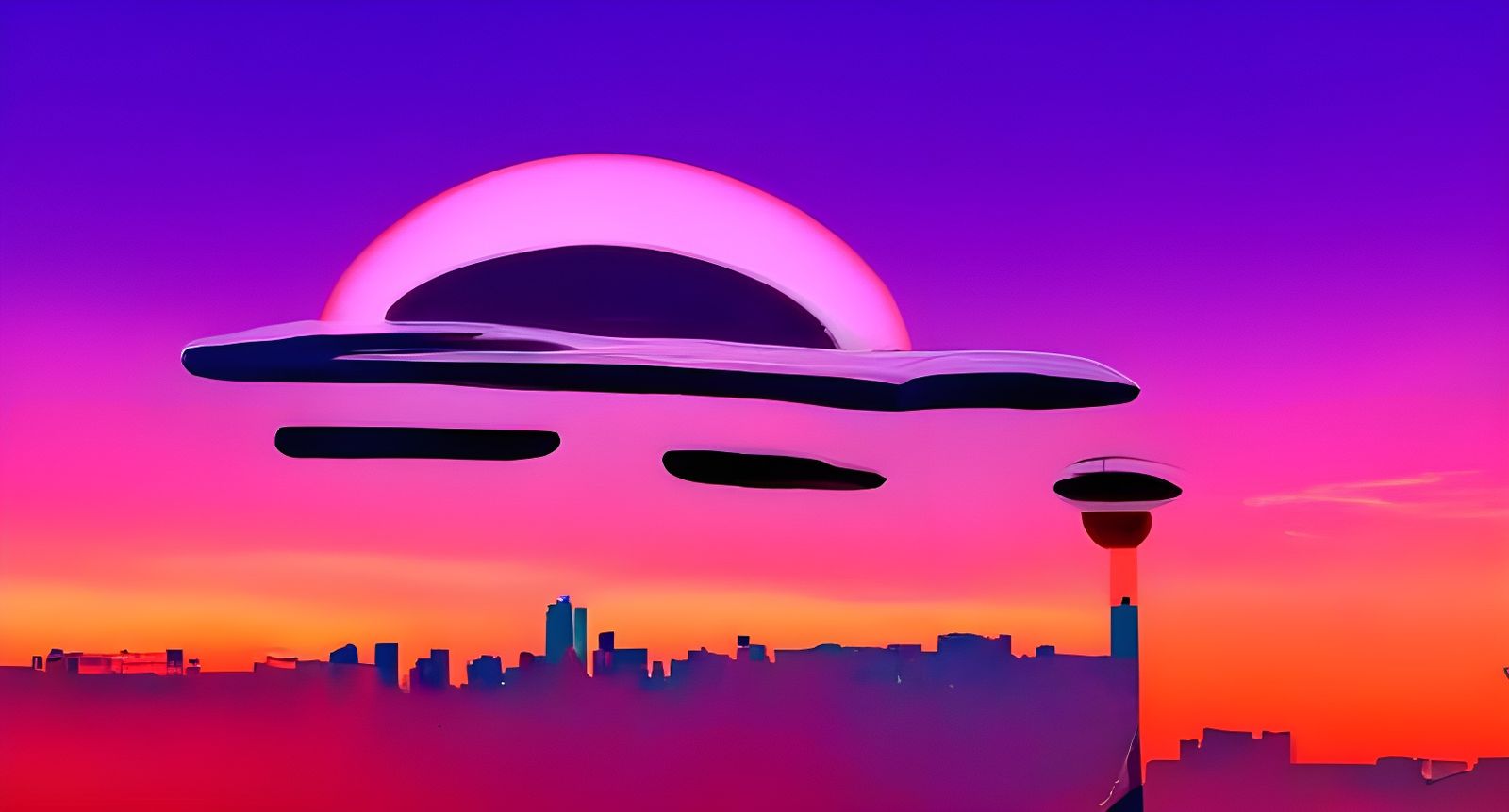 Retro Sci-Fi Flying Saucer Sunset
