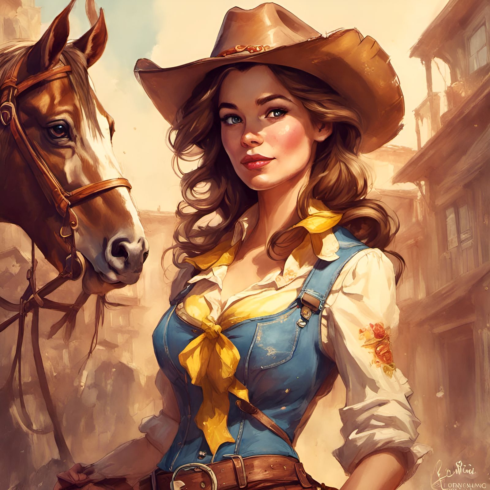 Princess Belle as Cowgirl: Digital Art Portrait