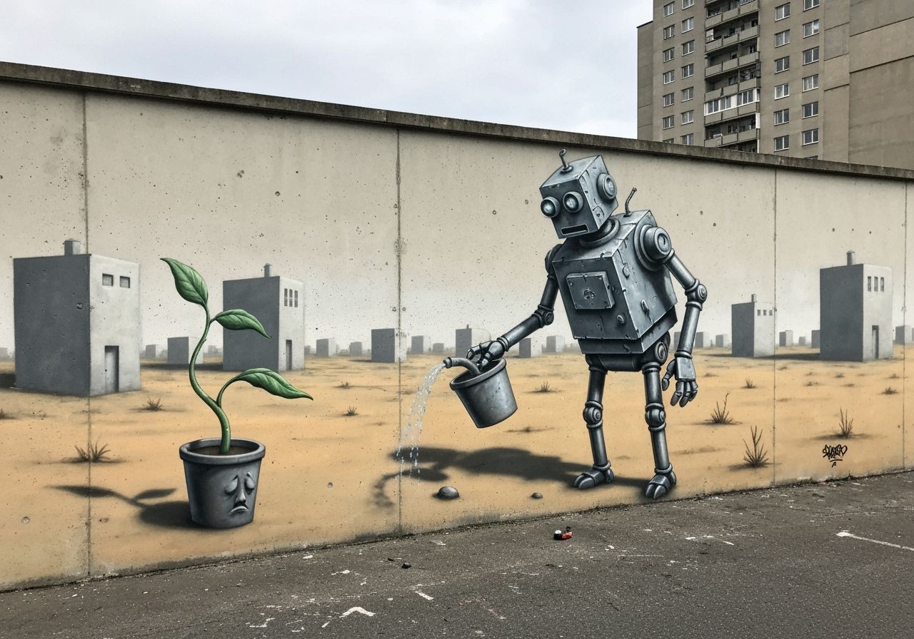 Banksy-Style Robot Mural in Airbrush Art