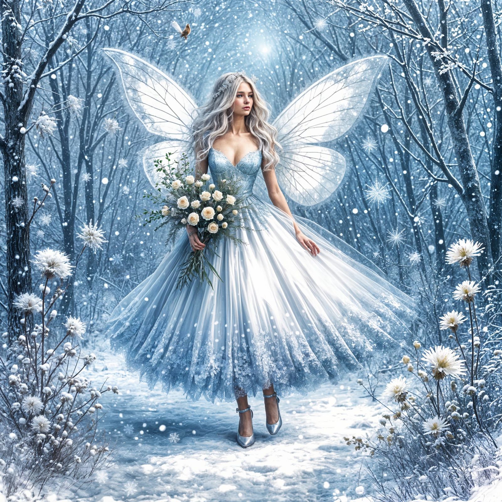 Whimsical Winter Fairy in a Dreamlike Landscape