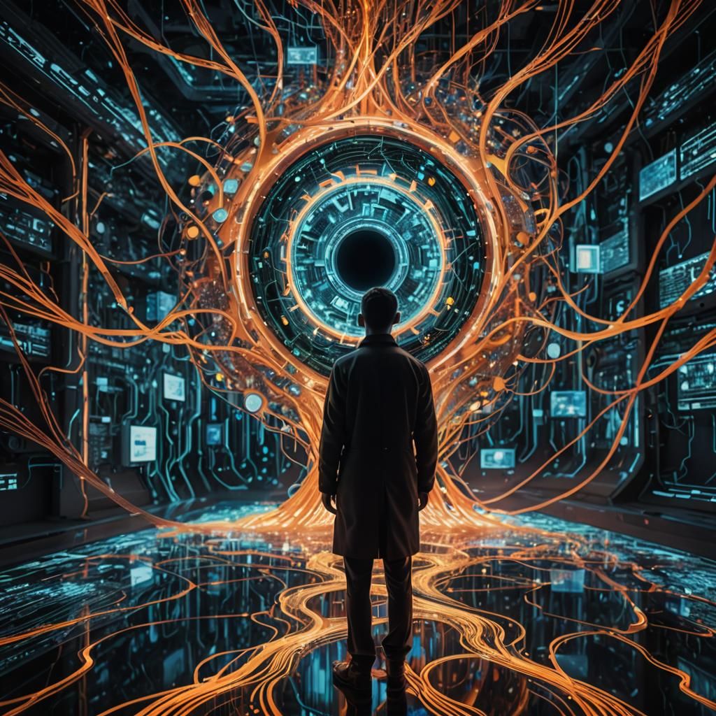 Futuristic Data Streams Portrait in Cyberpunk Style