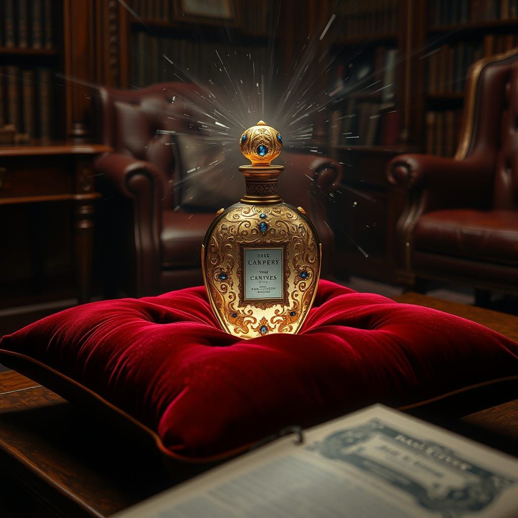 Antique Perfume Bottle with Sapphire Inlays on Velvet Cushio...