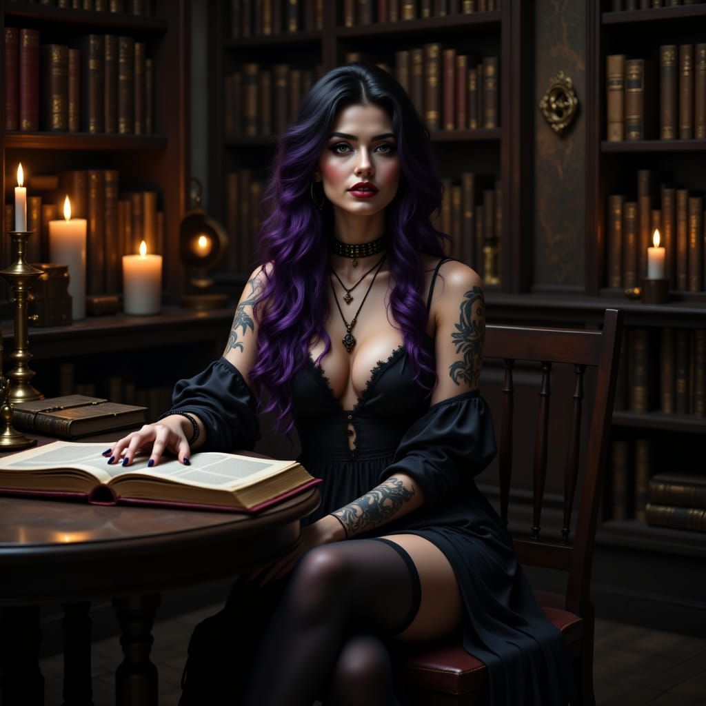 Enchantress of Shadows: Dark Witch in Mystical Study