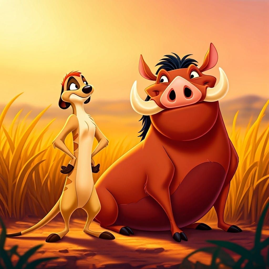 Timon and Pumbaa in Disney Animation Style