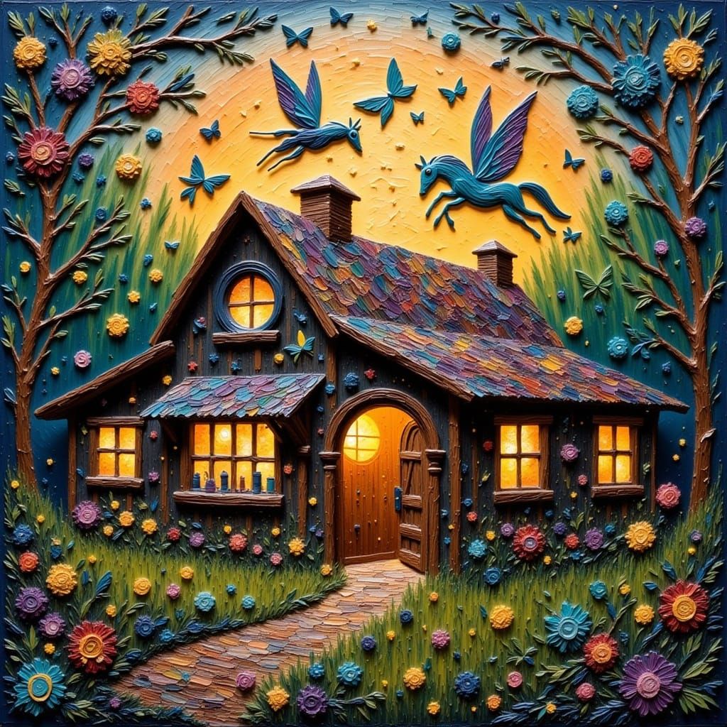 Enchanted Barn in Vibrant Fantasy Landscape