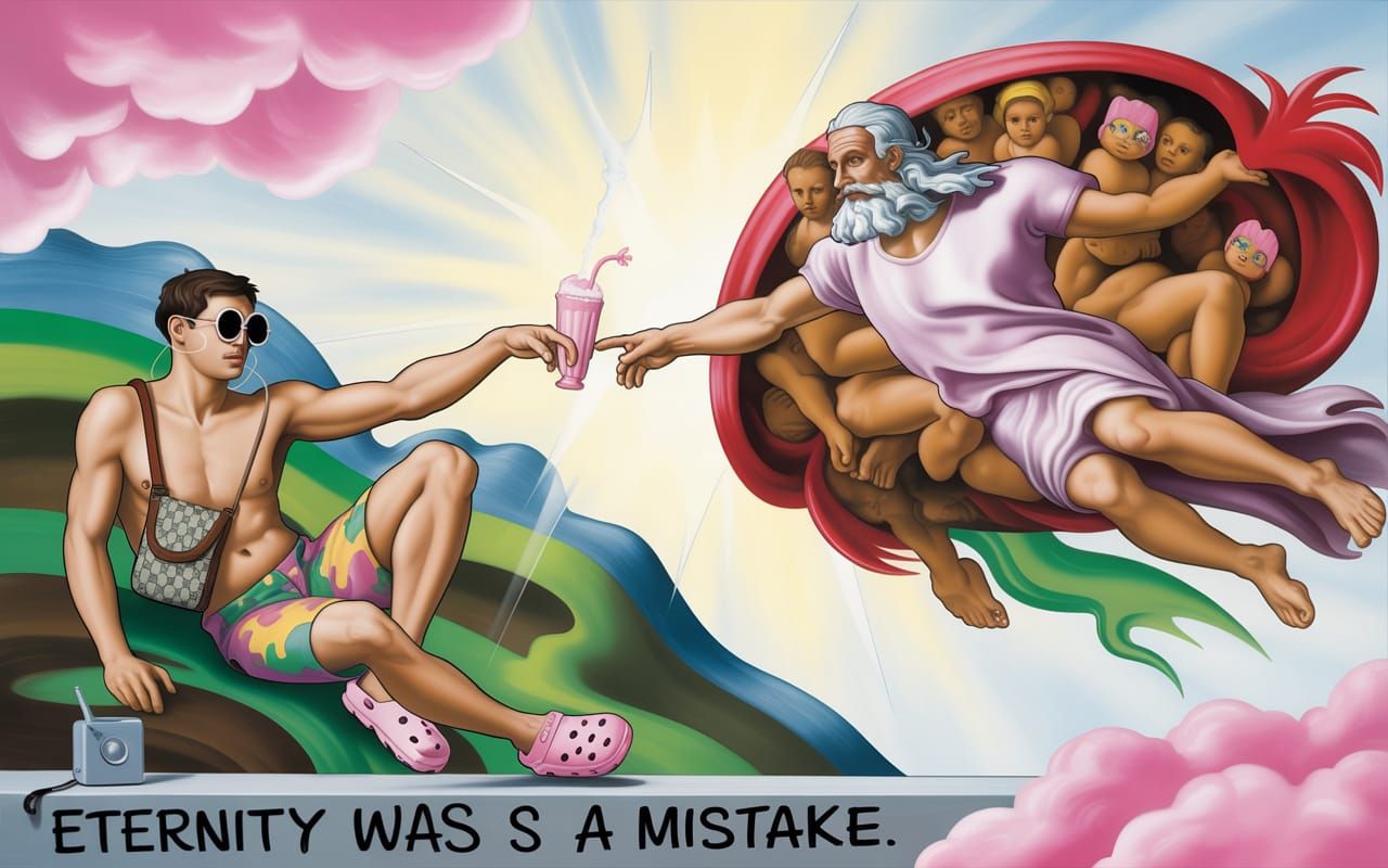 Dadaism Parody: Adam and God with Milkshake