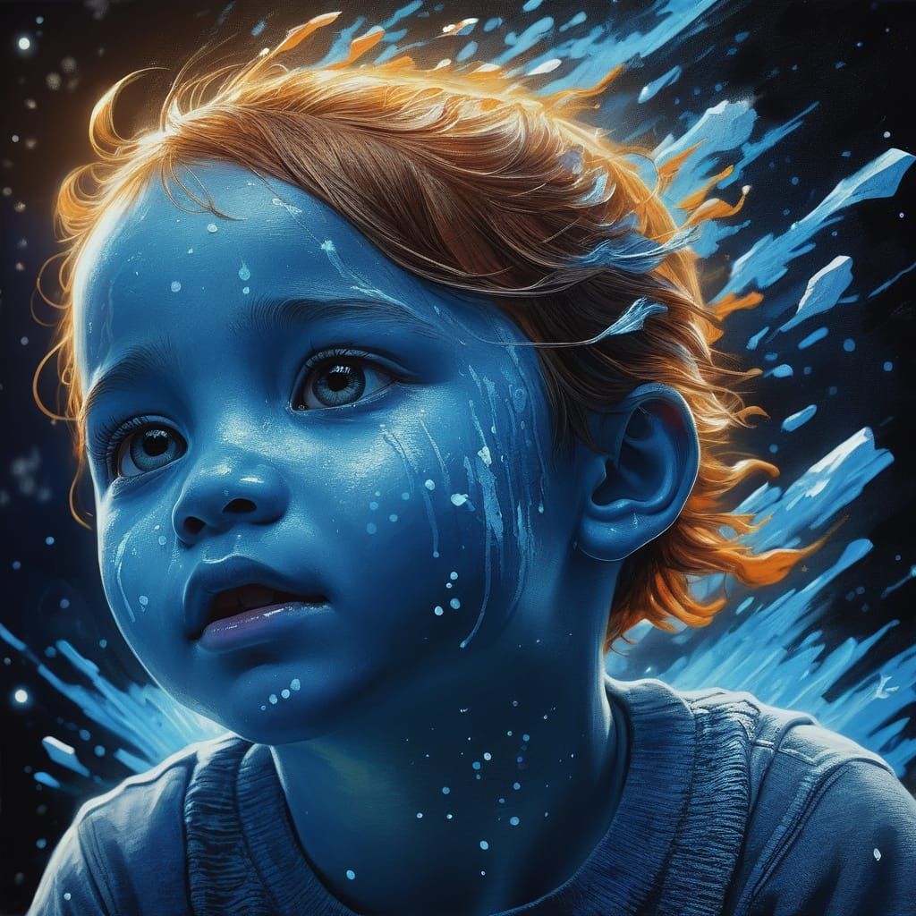 Cherubic Child with Celestial Sock in Surreal Dreamscape